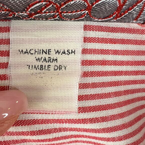 EASSON Red White Striped Long Sleeve Mandarin Collar Pocket Popover Top Blouse - Picture 8 of 8